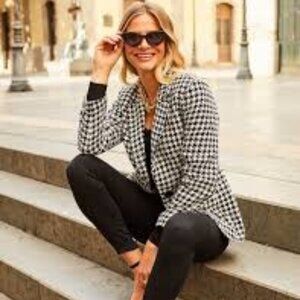 Sanctuary Johnnie Houndstooth Blazer Black and White Size Medium
